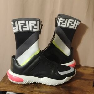 Fendi Black Sock-Style High Top Sneakers with Neon Yellow & Pink Accents